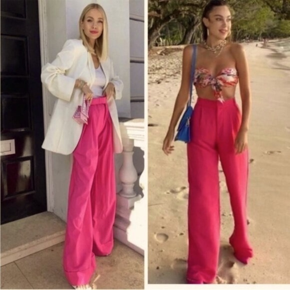 Zara "NEW" Pink Blogger Favorite High Waist Masculine Wide Leg Trousers Size XXL